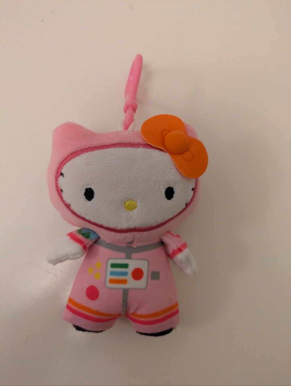 Hello Kitty Pink Plush Keychain with Orange Bow Accent